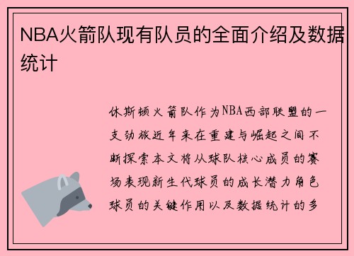 NBA火箭队现有队员的全面介绍及数据统计